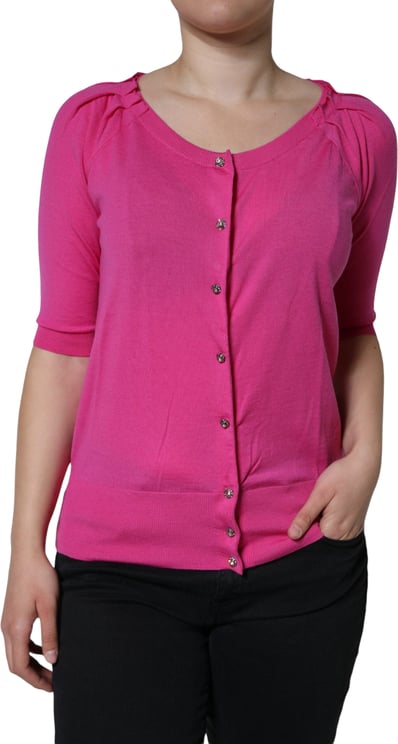 Dolce & Gabbana Dolce & Gabbana Pink Wool Button Down Short Sleeve Blouse Top
