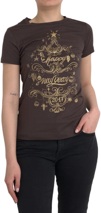 Dolce & Gabbana Dolce & Gabbana Brown Crewneck 2017 Motive Print T-shirt