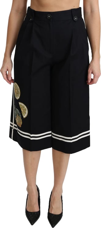 Dolce & Gabbana Dolce & Gabbana Black Lemon Embellished Palazzo Cropped Pants
