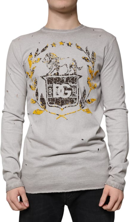 Dolce & Gabbana Dolce & Gabbana Gray Printed Cotton Crewneck Pullover Sweater
