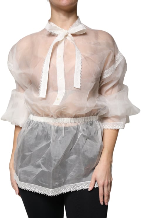 Dolce & Gabbana Dolce & Gabbana White Ascot Collar Long Sleeves Blouse Top
