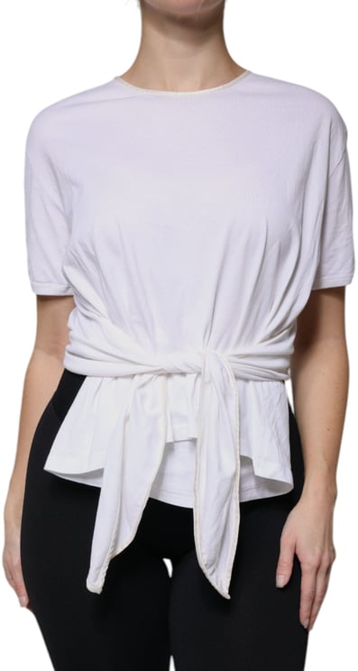 Dolce & Gabbana Dolce & Gabbana White Cotton Silk Round Neck Wrap Blouse Top