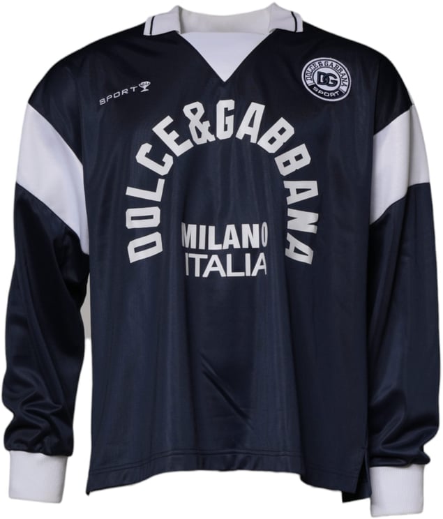 Dolce & Gabbana Dolce & Gabbana Blue Logo Jersey Collared Pullover Sweater