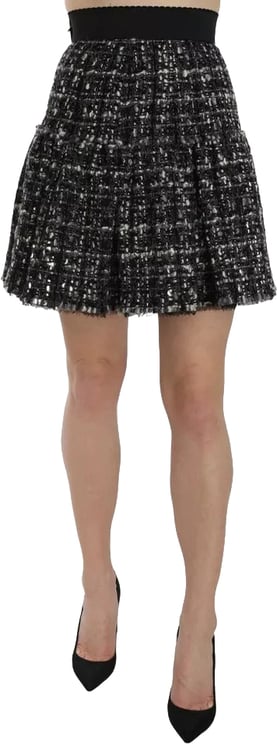 Dolce & Gabbana Dolce & Gabbana Black Check Flounce Detailed Wool Mini Skirt
