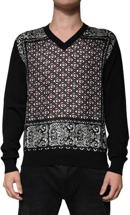 Dolce & Gabbana Dolce & Gabbana Black Logo Wool V-neck Pullover Sweater