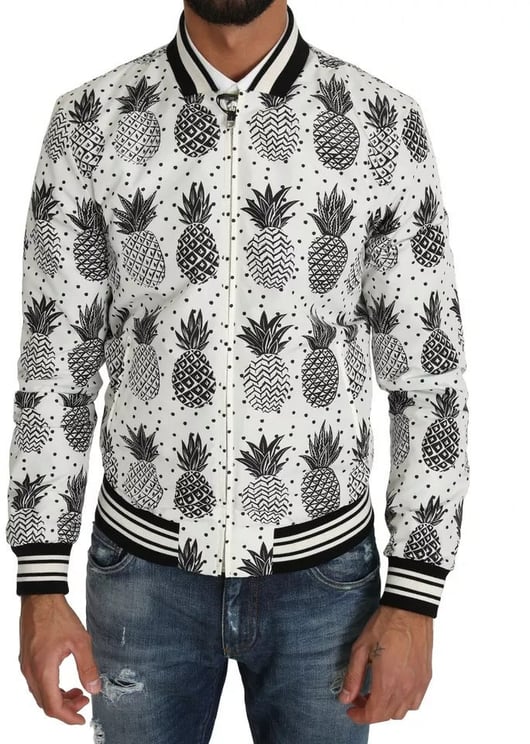 Dolce & Gabbana Dolce & Gabbana White Black Pineapple Bomber Coat Jacket