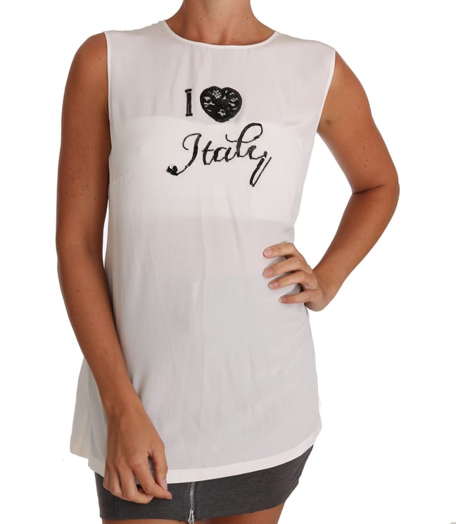 Dolce & Gabbana Dolce & Gabbana White Silk I LOVE ITALY Cami T-shirt