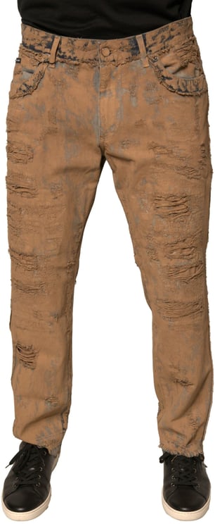 Dolce & Gabbana Dolce & Gabbana Brown Tattered Cotton Skinny Denim Jeans