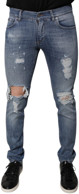 Dolce & Gabbana Dolce & Gabbana Blue Tattered Cotton Stretch Skinny Denim Jeans