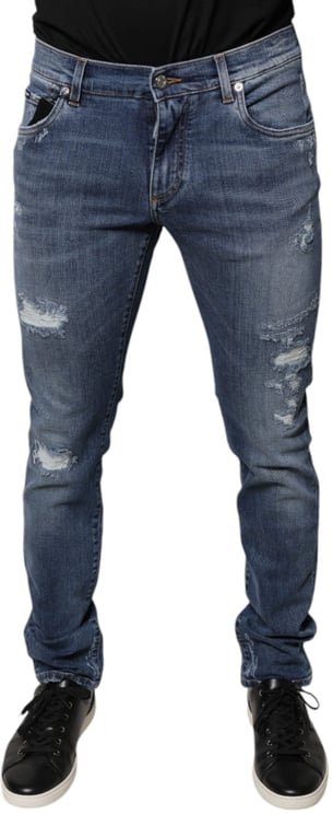 Dolce & Gabbana Dolce & Gabbana Blue Tattered Cotton Stretch Skinny Denim Jeans