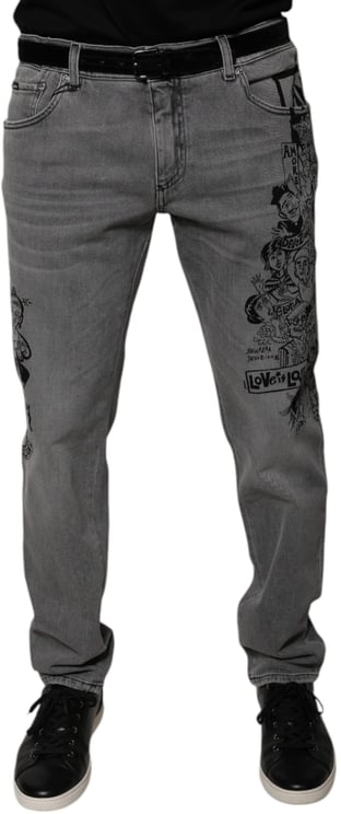 Dolce & Gabbana Dolce & Gabbana Gray Graphic Print Cotton Skinny Denim Jeans