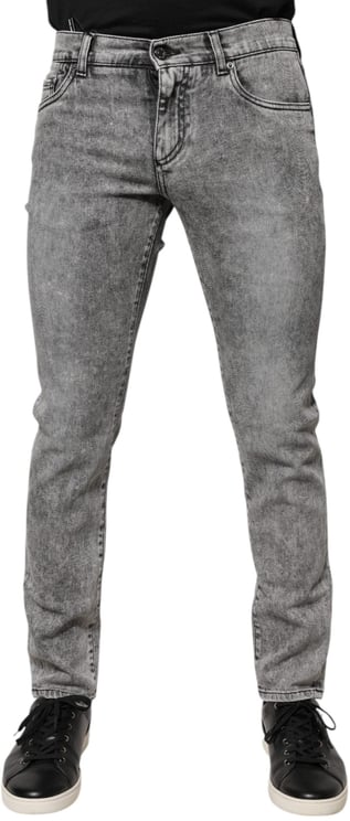 Dolce & Gabbana Dolce & Gabbana Gray Logo Plaque Cotton Slim Fit Denim Jeans
