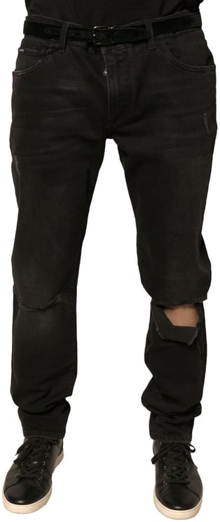 Dolce & Gabbana Dolce & Gabbana Black Ripped Logo Cotton Skinny Denim Jeans