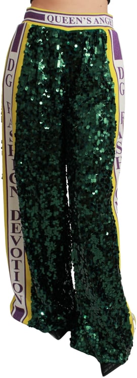 Dolce & Gabbana Dolce & Gabbana Green Sequin Trousers Queens Angel Pants
