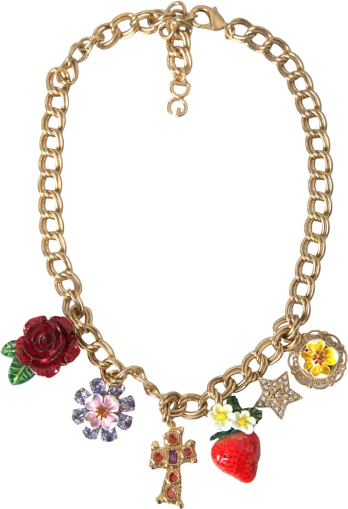 Dolce & Gabbana Dolce & Gabbana Gold Chain Rose Cross Strawberry Star Pendant Necklace