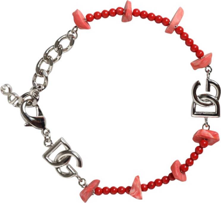 Dolce & Gabbana Dolce & Gabbana Silver Tone Brass Beaded Resin DG Logo Chain Bracelet
