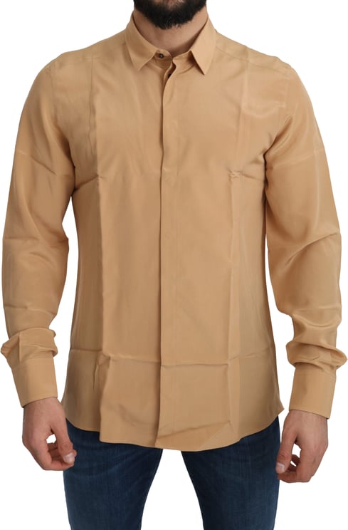 Dolce & Gabbana Dolce & Gabbana Yellow 100% Silk GOLD Top Slim Shirt