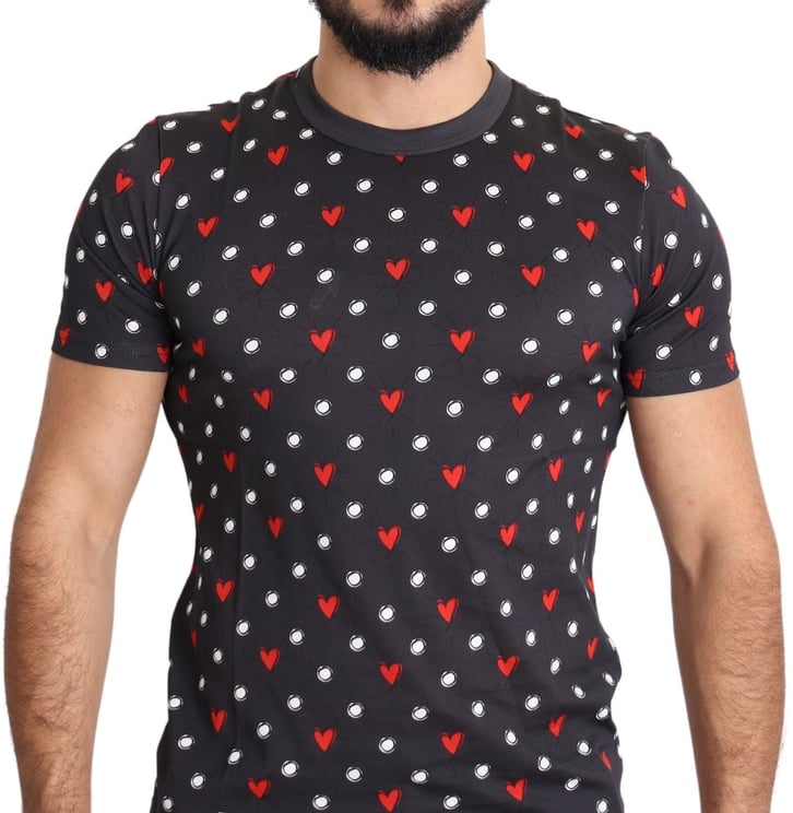 Dolce & Gabbana Dolce & Gabbana Dark Gray Hearts Print Cotton Men T-shirt