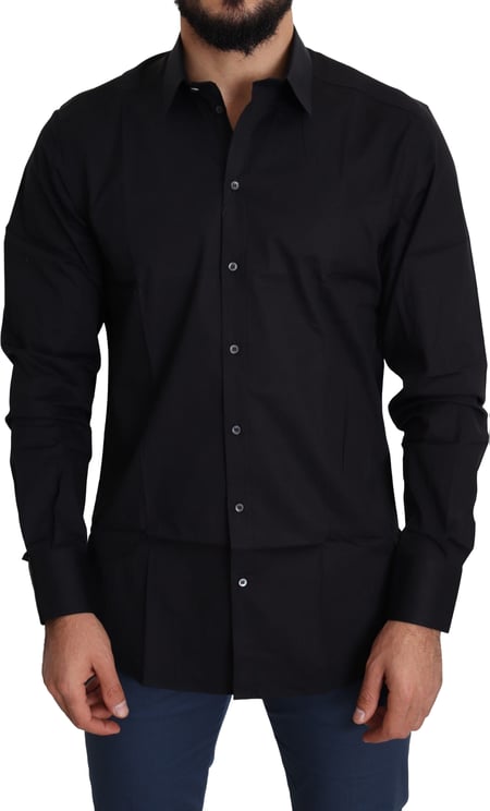 Dolce & Gabbana Dolce & Gabbana Black Cotton Stretch Formal GOLD Dress Shirt