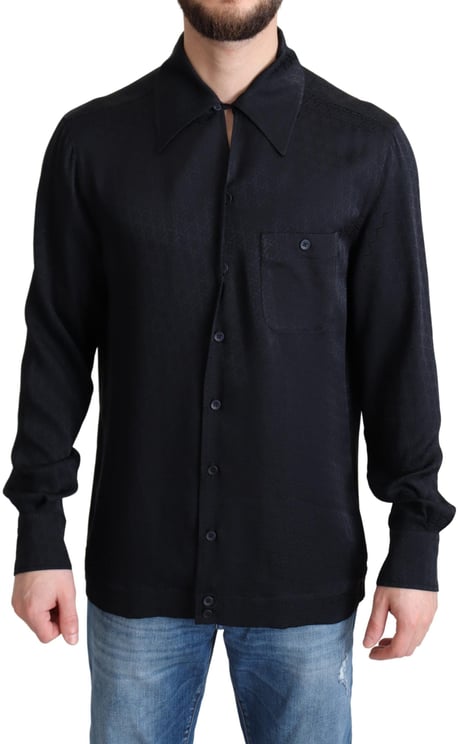 Dolce & Gabbana Dolce & Gabbana Black Jacquard Silk Casual Button Down Shirt