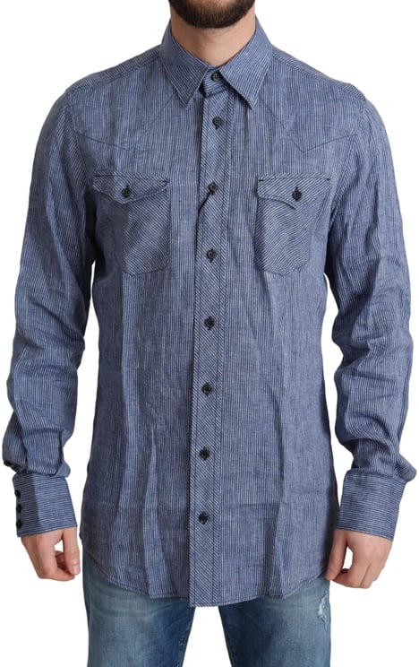 Dolce & Gabbana Dolce & Gabbana Blue Stripes Men Casual Button Down Shirt