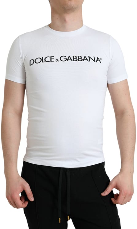 Dolce & Gabbana Dolce & Gabbana White Logo Print Cotton Crew Neck T-shirt