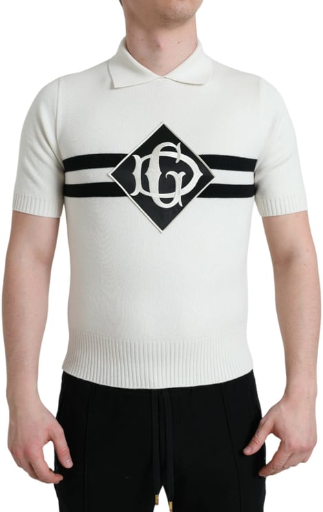 Dolce & Gabbana Dolce & Gabbana White DG Logo Collared Henley Shirt T-shirt