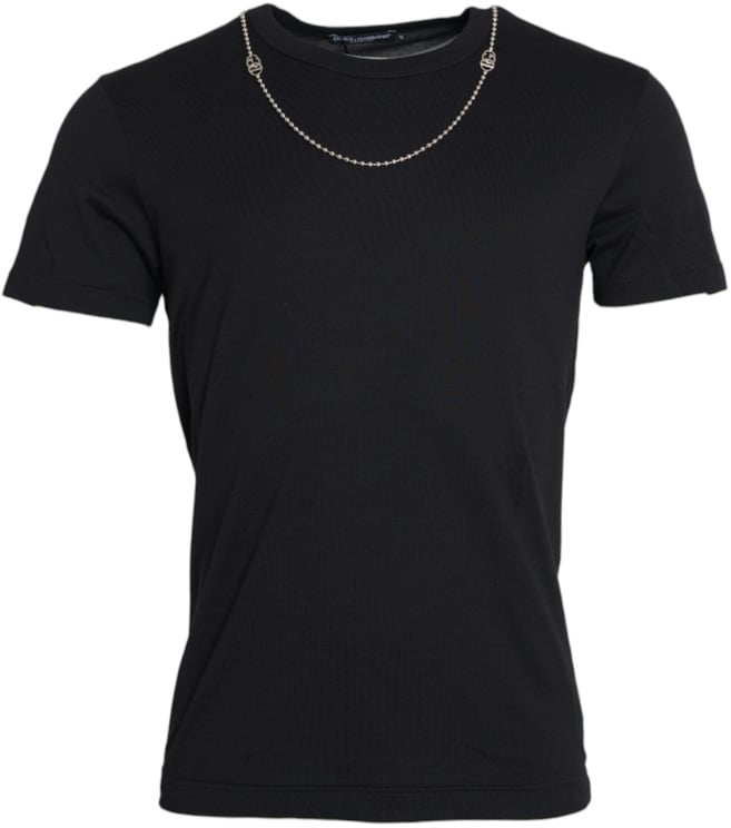 Dolce & Gabbana Dolce & Gabbana Black Cotton Silver Chain Short Sleeve T-shirt