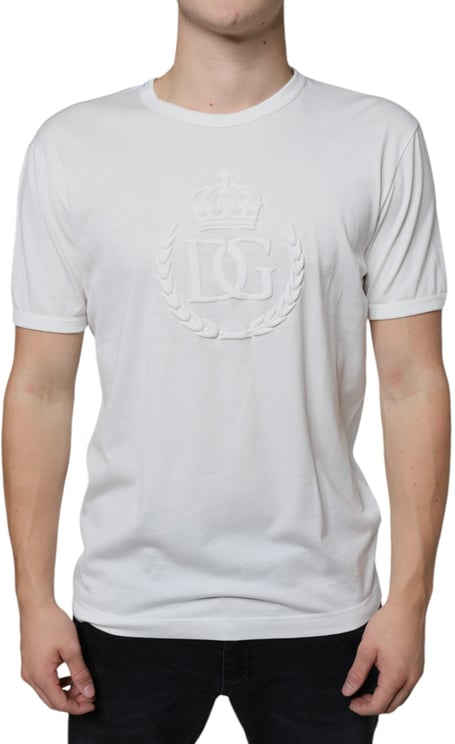 Dolce & Gabbana Dolce & Gabbana White Logo Embossed Cotton Crewneck T-shirt