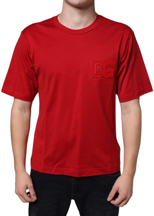 Dolce & Gabbana Dolce & Gabbana Red Cotton DG Logo Print Crew Neck T-shirt