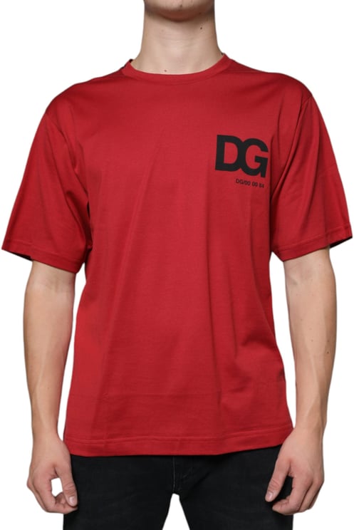 Dolce & Gabbana Dolce & Gabbana Red Cotton DG Logo Print Crew Neck T-shirt