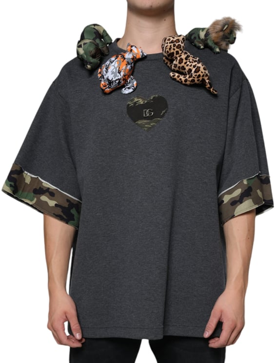 Dolce & Gabbana Dolce & Gabbana Gray Camouflage Animal Stuff Cotton T-shirt