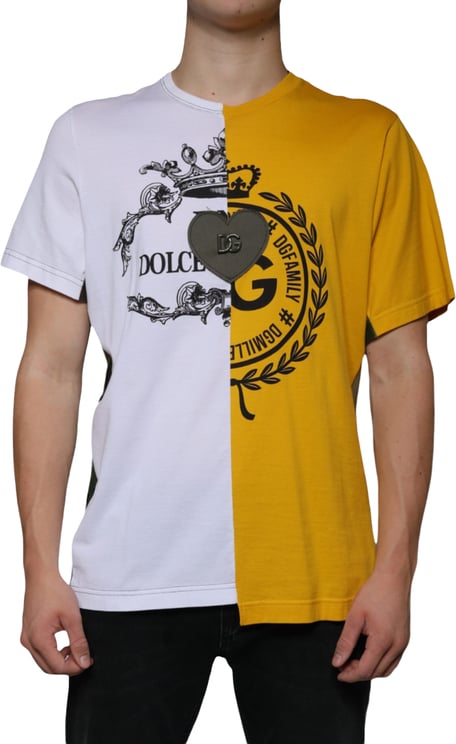 Dolce & Gabbana Dolce & Gabbana White Yellow Logo Print Short Sleeve T-shirt