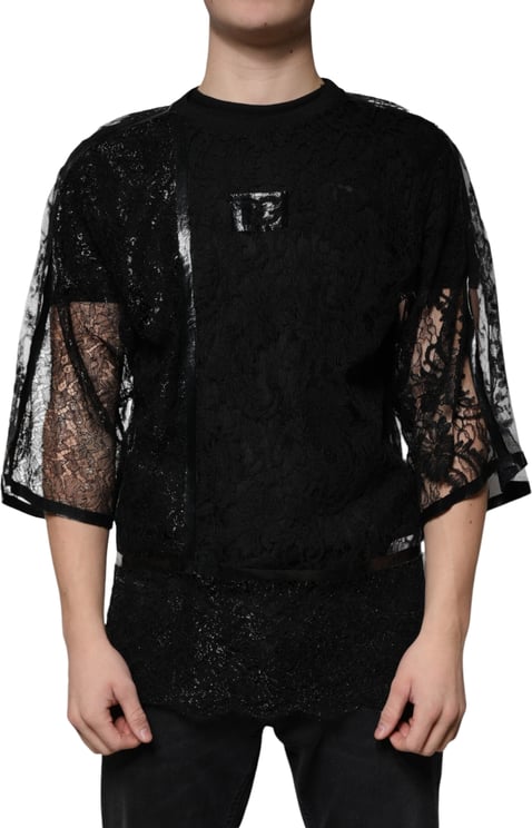 Dolce & Gabbana Dolce & Gabbana Black Nylon Floral Lace Crew Neck T-shirt