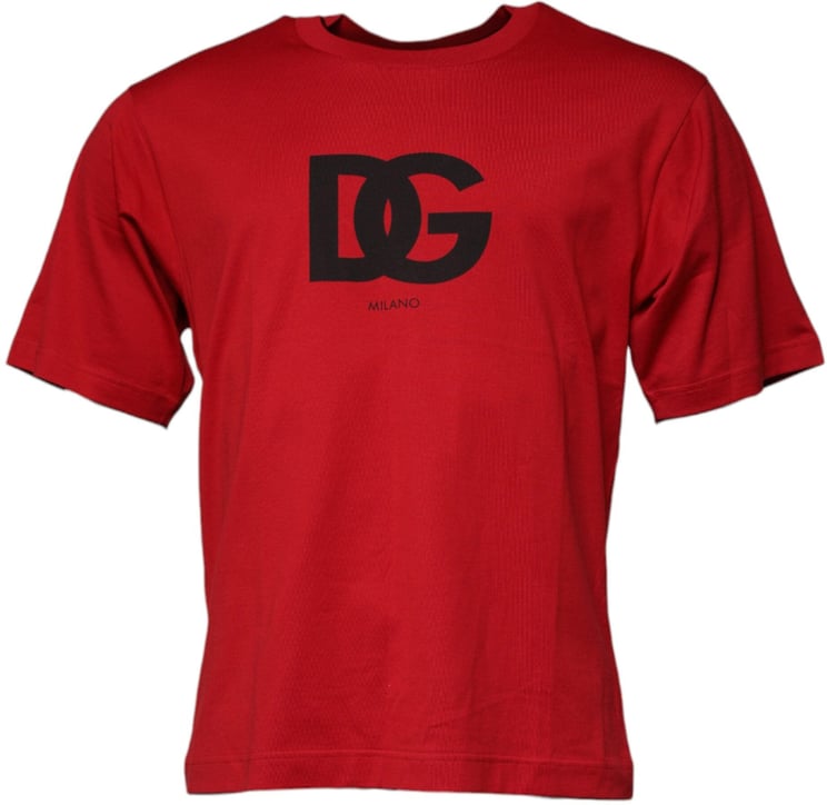 Dolce & Gabbana Dolce & Gabbana Red Logo Print Cotton Crew Neck T-shirt