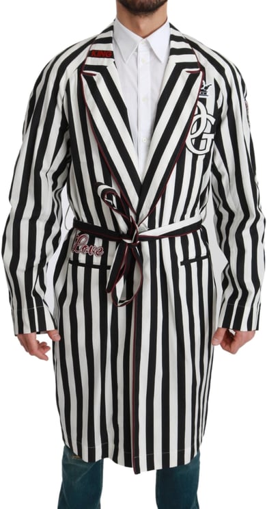 Dolce & Gabbana Dolce & Gabbana Black Coat Nightgown White Cotton Robe