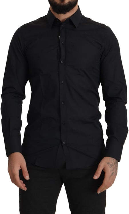 Dolce & Gabbana Dolce & Gabbana Black Cotton GOLD Slim Fit Dress Shirt