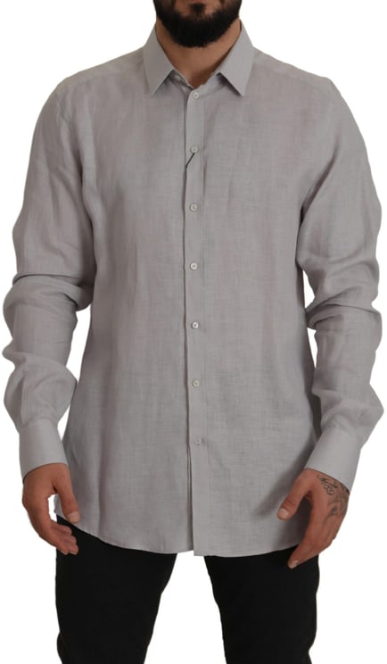 Dolce & Gabbana Dolce & Gabbana Gray Linen Long Sleeves Formal GOLD Shirt
