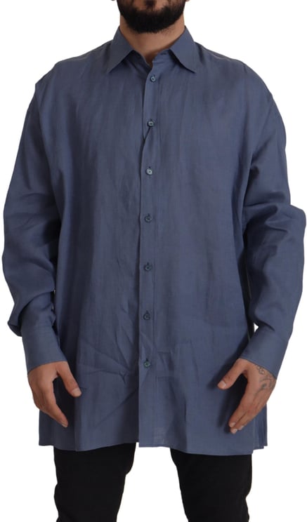 Dolce & Gabbana Dolce & Gabbana Dark Blue Linen Slim Fit Dress Formal Men Shirt