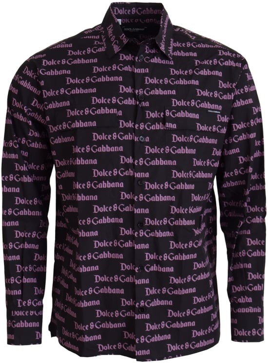 Dolce & Gabbana Dolce & Gabbana Black Purple Logo Slim Dress Formal Shirt