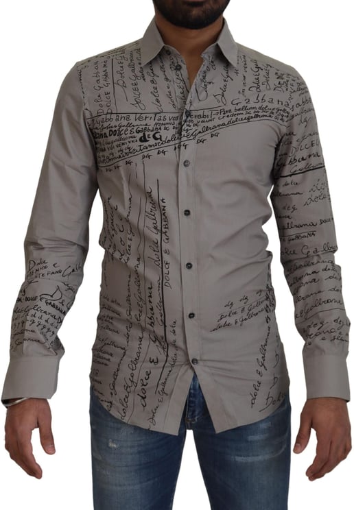 Dolce & Gabbana Dolce & Gabbana Gray Printed Cotton Slim Dress GOLD Shirt