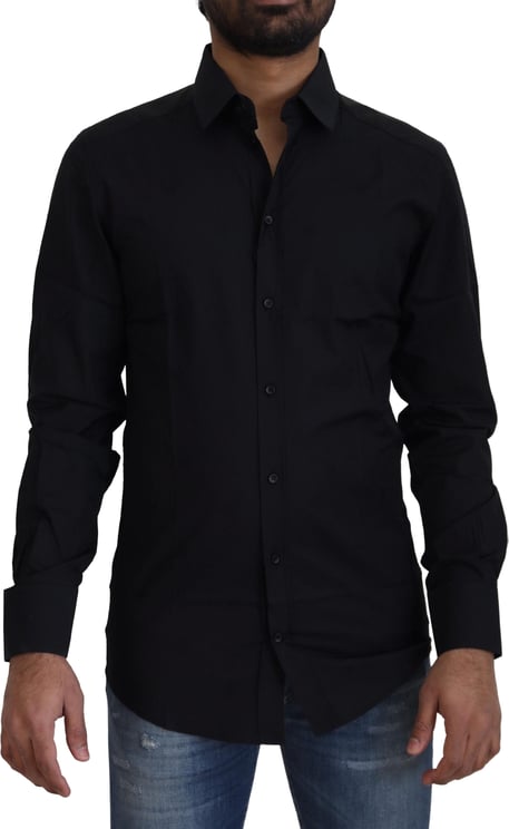 Dolce & Gabbana Dolce & Gabbana Black Cotton Slim Fit Formal Dress GOLD Shirt