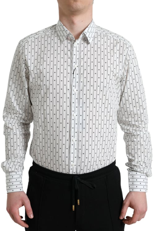 Dolce & Gabbana Dolce & Gabbana White Patterned Men GOLD Formal Dress Shirt