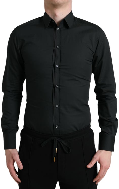 Dolce & Gabbana Dolce & Gabbana Black Cotton Silk Formal GOLD Dress Shirt