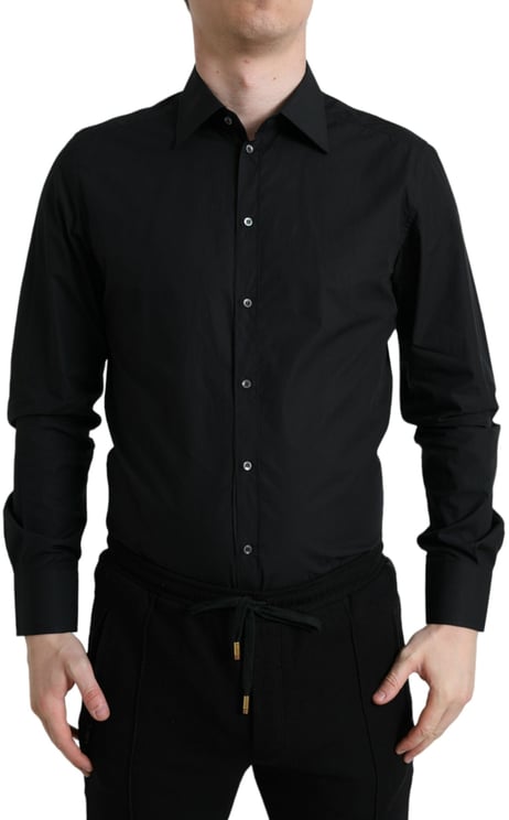 Dolce & Gabbana Dolce & Gabbana Black Cotton Men Formal GOLD Dress Shirt