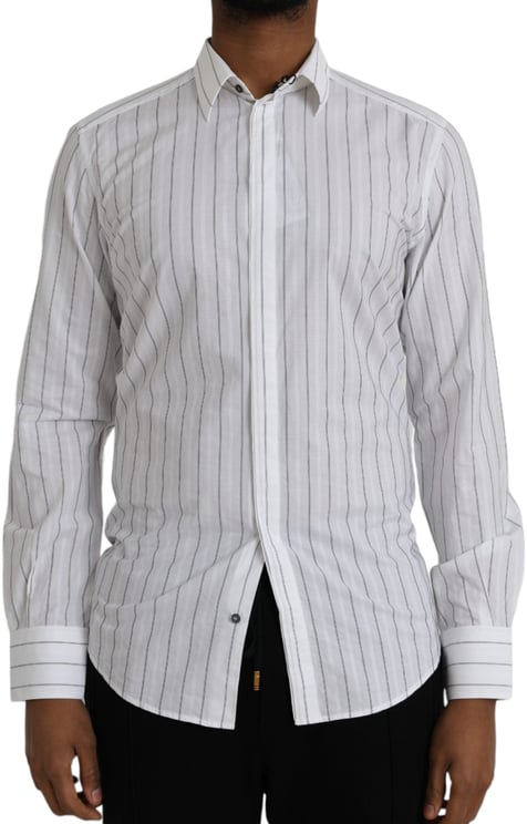 Dolce & Gabbana Dolce & Gabbana Black White Striped Formal Dress GOLD Shirt