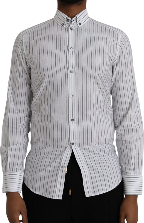 Dolce & Gabbana Dolce & Gabbana Black White Striped Formal Dress GOLD Shirt