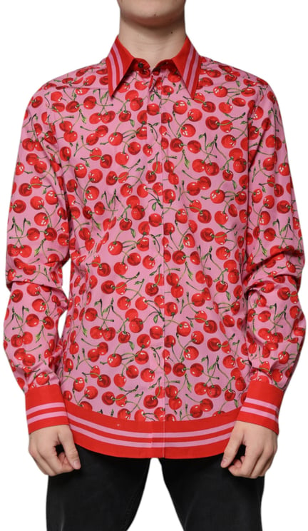 Dolce & Gabbana Dolce & Gabbana Pink Cherry Cotton Formal MARTINI Dress Shirt