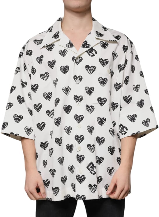 Dolce & Gabbana Dolce & Gabbana White Heart Print Short Sleeve Casual Shirt