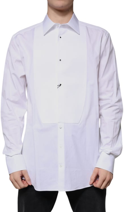 Dolce & Gabbana Dolce & Gabbana White Bib Cotton Poplin GOLD Formal Shirt
